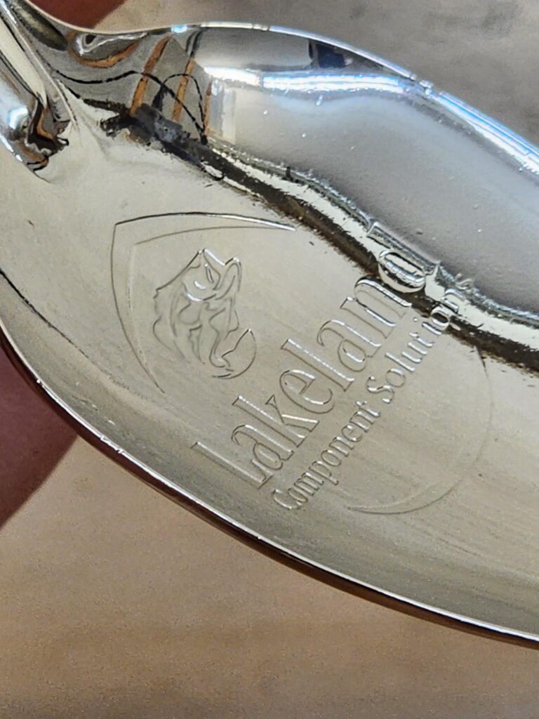 Lakeland logo engraved on a spoon.